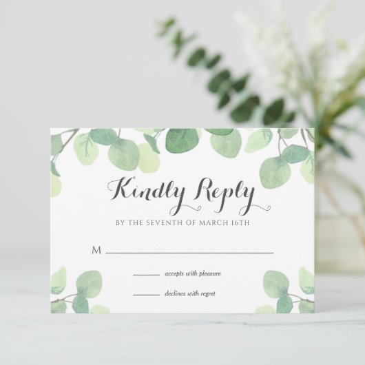 Eucalyptus groen bloemenbruiloft RSVP-Kaart RSVP Kaartje (Staand voorkant)