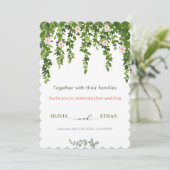 Eucalyptus groen & bloemengolf bruiloft uitnodigin kaart (Staand voorkant)