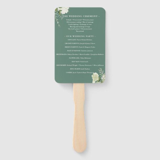 Eucalyptus groen bloemengroen huwelijksprogramma handwaaier (Achterkant)