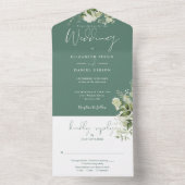Eucalyptus groen bloemengroen monogram bruiloft all in one uitnodiging (Binnen)