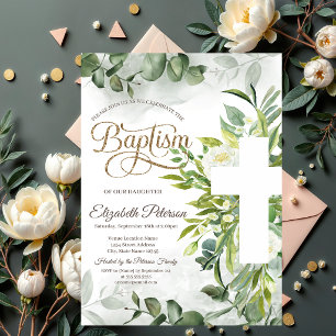 Eucalyptus groen bloemenkruis doop kaart