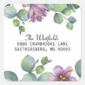 Eucalyptus groen bloemenretouradreslabel vierkante sticker (Voorkant)
