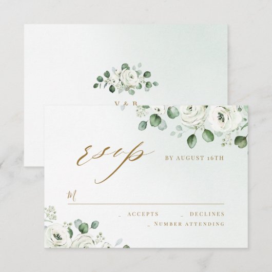 Eucalyptus groen bloemenrustiek bruiloft RSVP Kaartje (Voorkant / Achterkant)