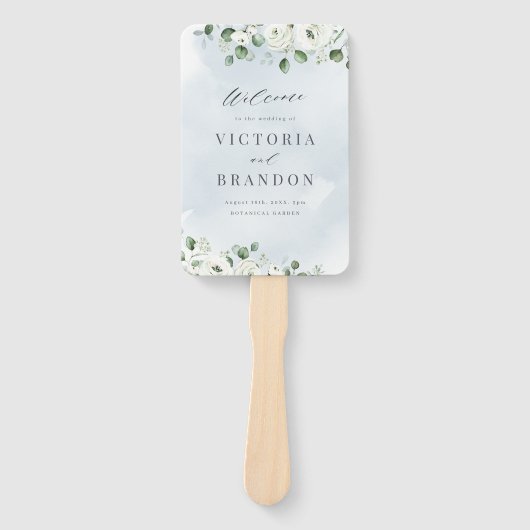 Eucalyptus groen bloemenrustieke bruiloft programm handwaaier (Voorkant)