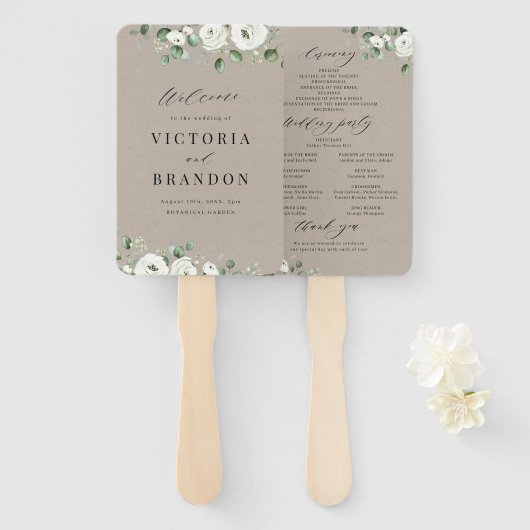 Eucalyptus groen bloemenrustieke bruiloft programm handwaaier (Voorkant en achterkant)