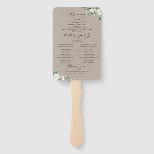 Eucalyptus groen bloemenrustieke bruiloft programm handwaaier (Achterkant)