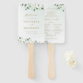 Eucalyptus groen bloemig rustieke huwelijksprogram handwaaier (Voorkant en achterkant)