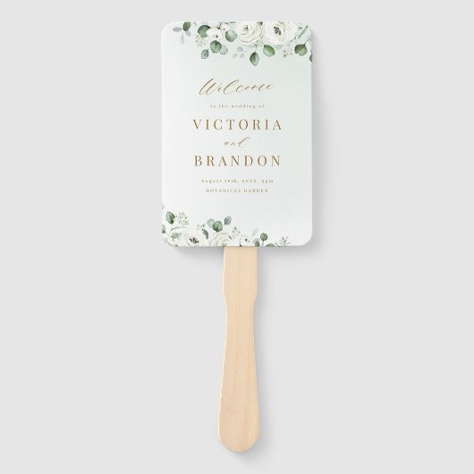 Eucalyptus groen bloemig rustieke huwelijksprogram handwaaier (Voorkant)