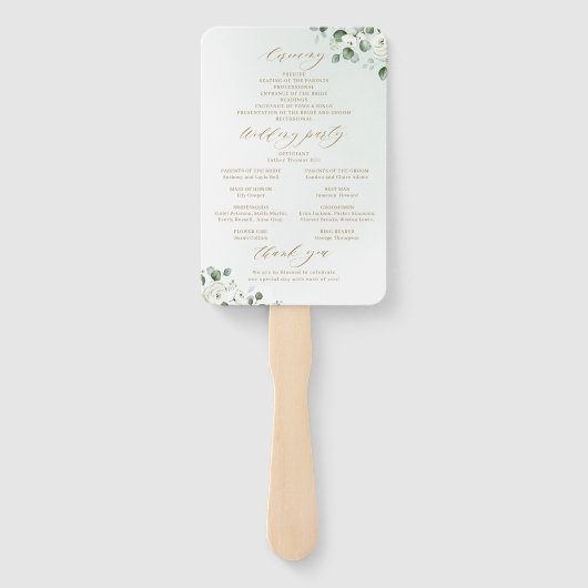 Eucalyptus groen bloemig rustieke huwelijksprogram handwaaier (Achterkant)