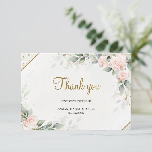 Eucalyptus groen blush bloemengoud dank u informatiekaartje (Staand voorkant)