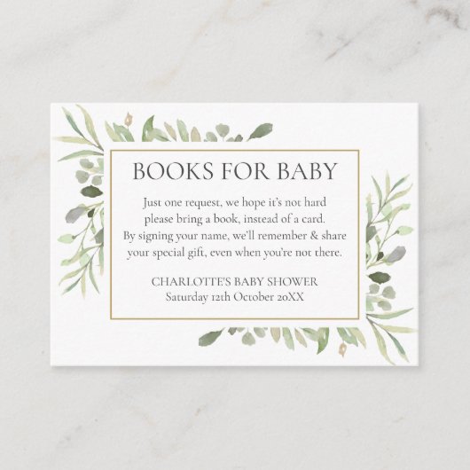 Eucalyptus groen boekenwens baby shower informatiekaartje (Voorkant)