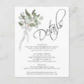 Eucalyptus & groen boeket bruiloft details informatiekaartje (Voorkant)