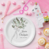 Eucalyptus & groen boeket Waterverf bruiloft Papieren Bordje (Feest)