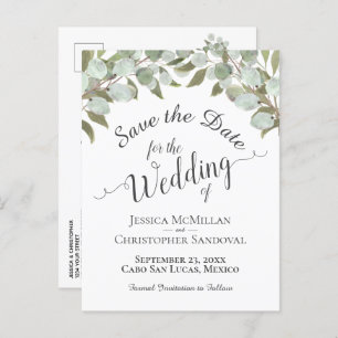Eucalyptus & Groen Boho Bruiloft Save the Date Aankondigingskaart