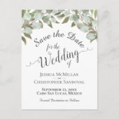 Eucalyptus & Groen Boho Bruiloft Save the Date Aankondigingskaart (Voorkant)