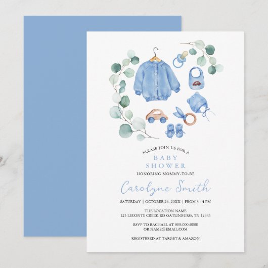 Eucalyptus groen Boho kleding jongen Baby shower Kaart (Voorkant / Achterkant)