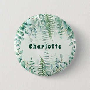 Eucalyptus groen bos naamlabel ronde button 5,7 cm