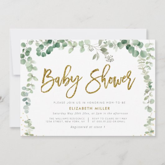 eucalyptus groen botanisch baby shower kaart (Voorkant)