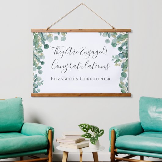 Eucalyptus groen botanisch Verloving banner Hangend Wandkleed (Woonkamer)