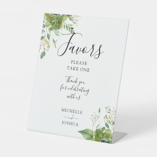 Eucalyptus groen botanische elegante gunsten reclamebord met voetstuk (Voorkant)