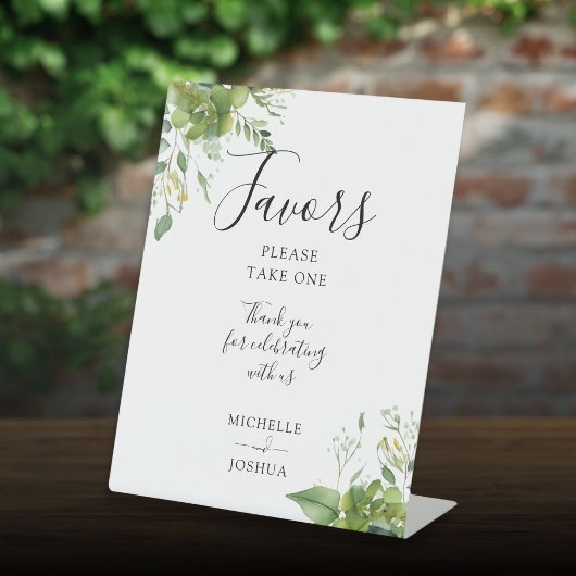 Eucalyptus groen botanische elegante gunsten reclamebord met voetstuk