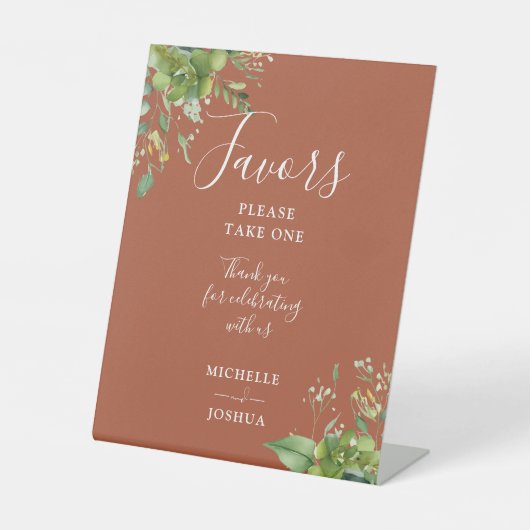 Eucalyptus groen botanische terracotta gunsten reclamebord met voetstuk (Voorkant)