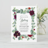 Eucalyptus groen Bourgondisch bloemig Baby shower Kaart (Staand voorkant)