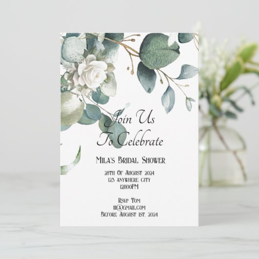 EUCALYPTUS GROEN BRUIDSDOUCHE UITNODIGING (Staand voorkant)