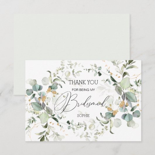 Eucalyptus groen bruidsmeisje bedankkaart (Voorkant / Achterkant)