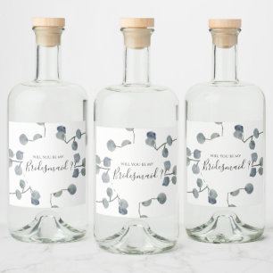 Eucalyptus groen bruidsmeisje voorstel likeurfles etiket