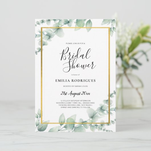 Eucalyptus groen BRUIDSSLUIER GOUD QR CODE Kaart (Staand voorkant)