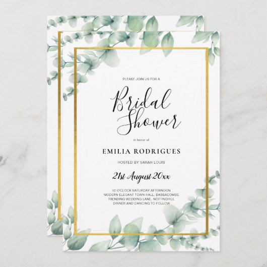 Eucalyptus groen BRUIDSSLUIER GOUD QR CODE Kaart (Voorkant / Achterkant)