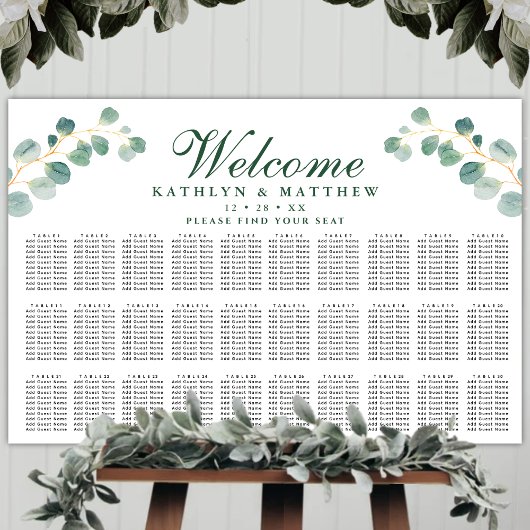 Eucalyptus groen bruiloft 30 tafel zitplaatsen poster