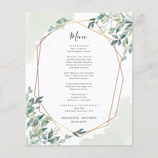 Eucalyptus groen bruiloft bruiloft receptie Menu (Voorkant)