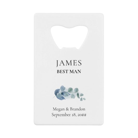 Eucalyptus groen bruiloft creditkaart flessenopener (Voorkant)