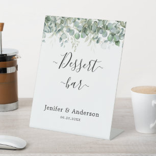 Eucalyptus groen bruiloft dessert bar teken reclamebord met voetstuk
