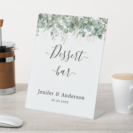 Eucalyptus groen bruiloft dessert bar teken reclamebord met voetstuk (Insitu)