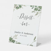 Eucalyptus groen bruiloft dessert bar teken reclamebord met voetstuk (Voorkant)