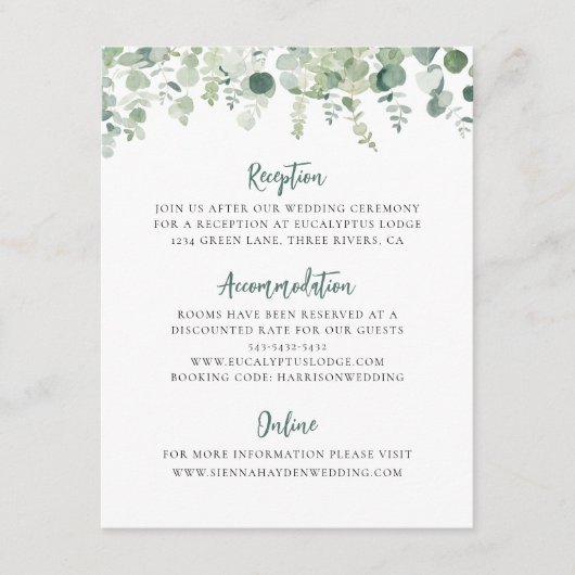 Eucalyptus groen bruiloft details behuizing Kaart (Voorkant)