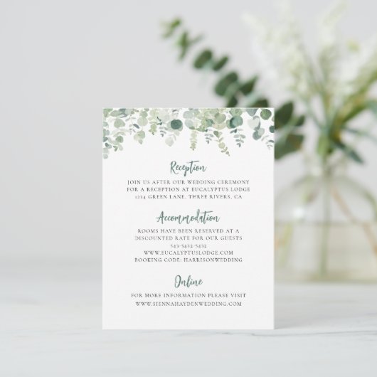 Eucalyptus groen bruiloft details behuizing Kaart (Staand voorkant)