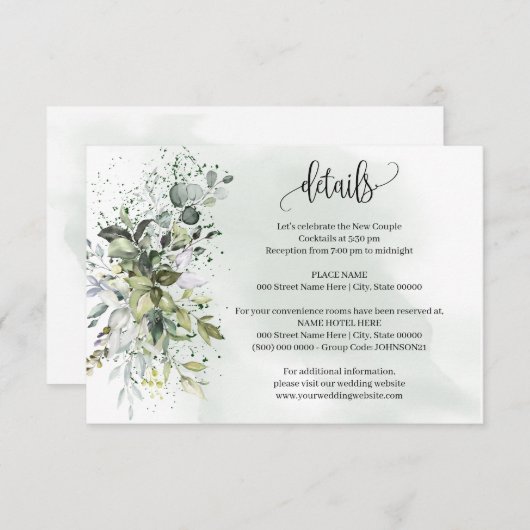 Eucalyptus groen bruiloft details invoegen Kaart (Voorkant / Achterkant)