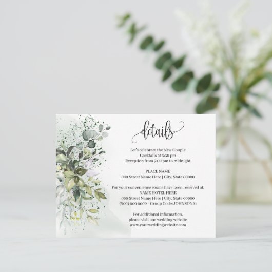 Eucalyptus groen bruiloft details invoegen Kaart (Staand voorkant)