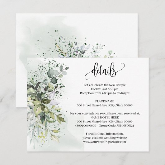 Eucalyptus groen bruiloft details invoegen Kaart (Voorkant / Achterkant)
