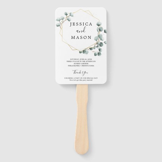 Eucalyptus groen bruiloft fan programma handwaaier (Voorkant)