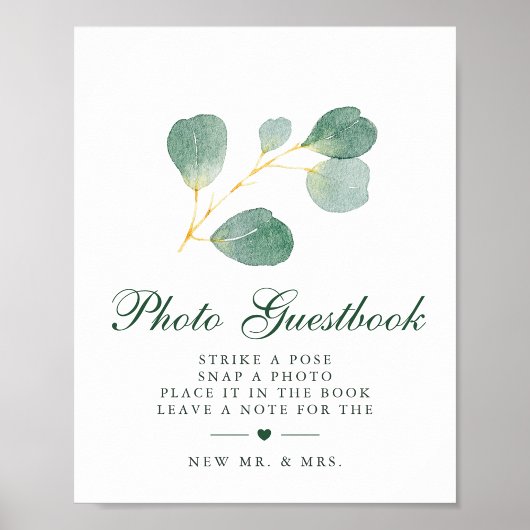 Eucalyptus groen bruiloft foto gastenboek teken poster