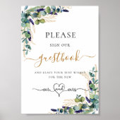 Eucalyptus groen bruiloft gastenboek teken poster (Voorkant)