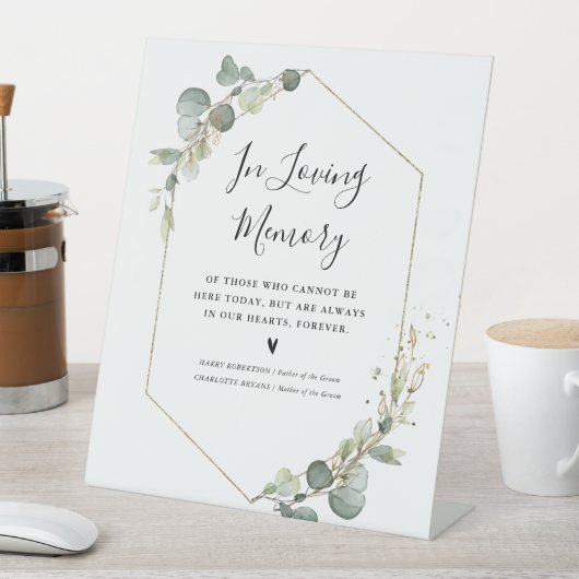 eucalyptus groen bruiloft gedenkteken reclamebord met voetstuk (Insitu)