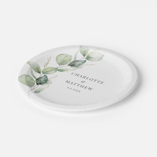 Eucalyptus groen bruiloft papieren bordje (Gekanteld)