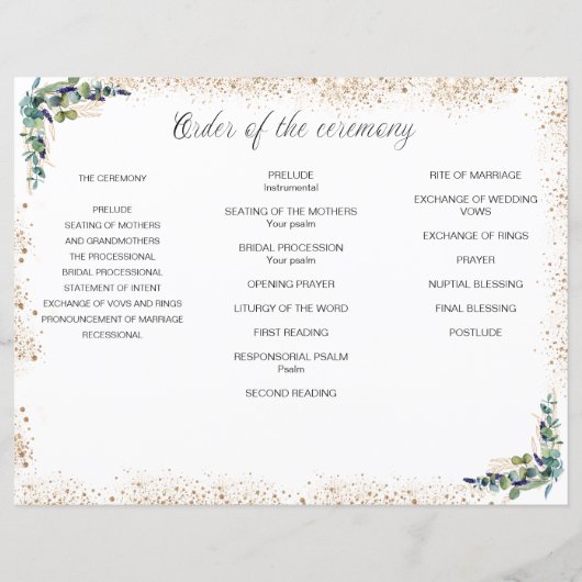 Eucalyptus groen bruiloft programma (Achterkant)