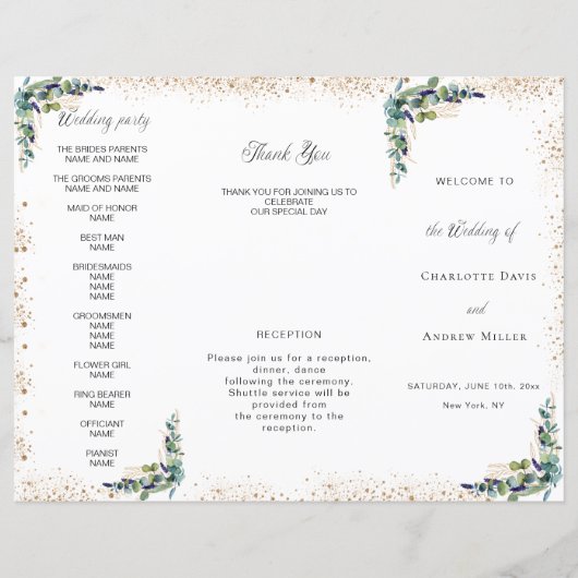 Eucalyptus groen bruiloft programma (Voorkant)